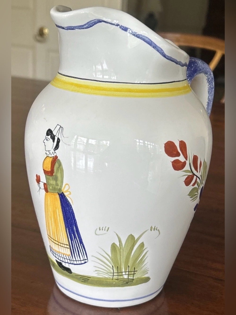 Henriot Quimper Signed Hand Painted Pitcher  Woman - France